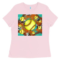 Softball Cowhide Turquoise Glitter Tumbler Ladies Tee | Teevron