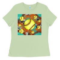 Matcha softball cowhide turquoise glitter tumbler Ladies Tee - Jasminsmagicworld