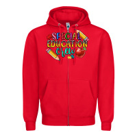 Red special education crew Zipper Hoodie - CowGirlArtShop