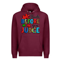 Burgundy think before you judge Premium Hoodie - OliviaCreatesArt