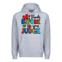 Heather Grey think before you judge Premium Hoodie - OliviaCreatesArt