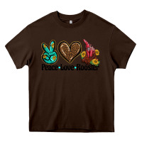 Chocolate Brown peace love rooster Heavy Core Tee - BarkalooDesign