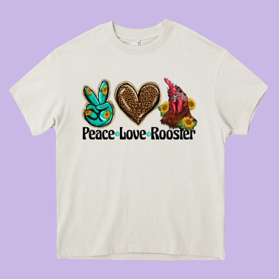 Peace Love Rooster Heavy Core Tee Designed By Barkaloodesign