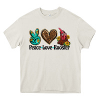 Cream peace love rooster Heavy Core Tee - BarkalooDesign
