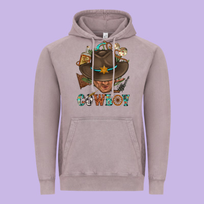Western Cowboy Portrait With Cactus Vintage Hoodie Designed By Bundleandbundleshop