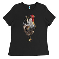 Black cream legbar rooster Ladies Tee - LillyAllenDesigns