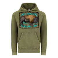 Vintage Olive bison with gemstone background Vintage Hoodie - RanaPortraitStore