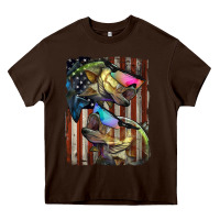 Chocolate Brown American Flag With Bass Fish Heavy Core Tee - LillyAllenDesigns