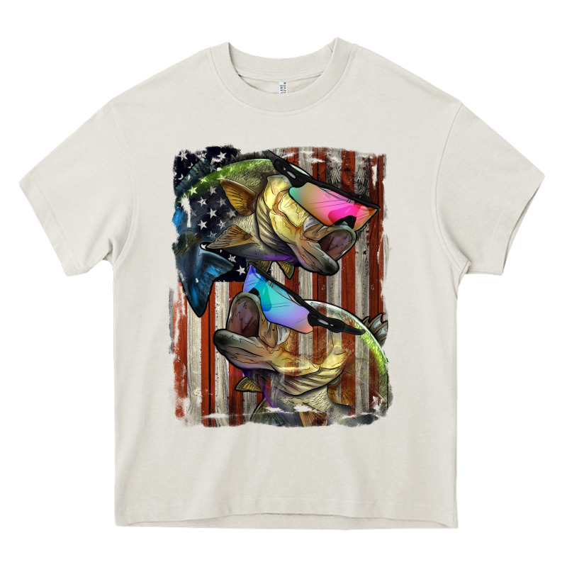 American Flag With Bass Fish Heavy Core Tee by LillyAllenDesigns | Teevron