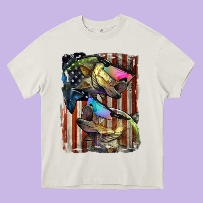 American Flag With Bass Fish Heavy Core Tee Designed By Lillyallendesigns