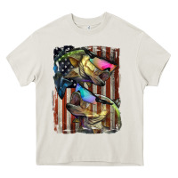 Cream American Flag With Bass Fish Heavy Core Tee - LillyAllenDesigns