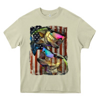 Mossy American Flag With Bass Fish Heavy Core Tee - LillyAllenDesigns