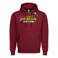 Burgundy We are all human Zipper Hoodie - CowGirlArtShop