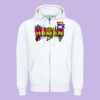 We Are All Human Zipper Hoodie Designed By Cowgirlartshop