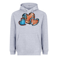 Heather Grey American flag hearts 4th of july Heavyweight Hoodie - FaDigitalArtStudio