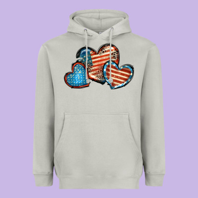 American Flag Hearts 4th Of July Heavyweight Hoodie Designed By Fadigitalartstudio
