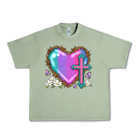 Oil Green easter cross heart la Urban Heavy Tee - LillyAllenDesigns