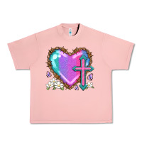 Salmon easter cross heart la Urban Heavy Tee - LillyAllenDesigns