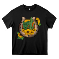 Black western horseshoe sunflower cactus Heavy Core Tee - BarkalooDesign