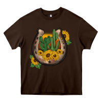 Chocolate Brown western horseshoe sunflower cactus Heavy Core Tee - BarkalooDesign