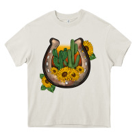 Cream western horseshoe sunflower cactus Heavy Core Tee - BarkalooDesign