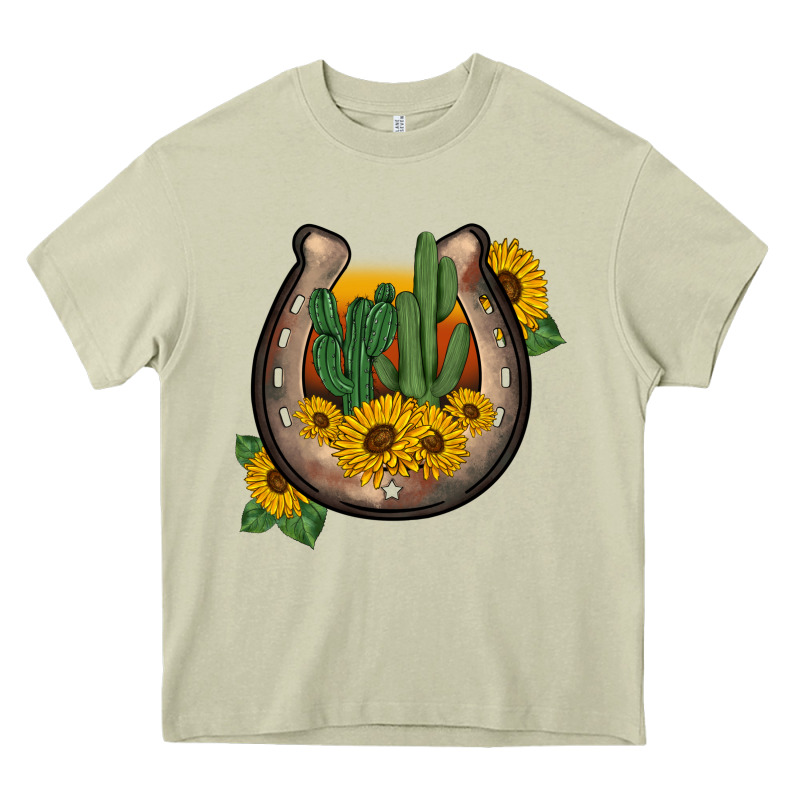 Western Horseshoe Sunflower Cactus Heavy Core Tee by BarkalooDesign | Teevron