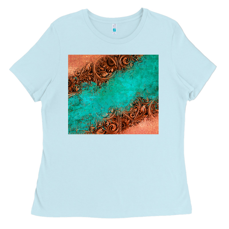 Leather Turquoise Glitter Tumbler Ladies Tee by Jasminsmagicworld | Teevron