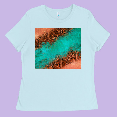 Leather Turquoise Glitter Tumbler Ladies Tee Designed By Jasminsmagicworld