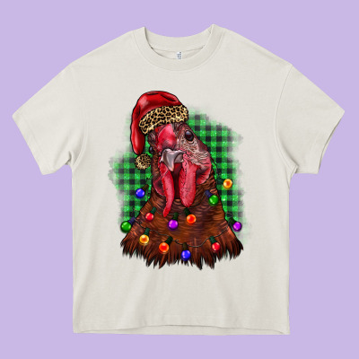 Christmas Rooster Heavy Core Tee Designed By Barkaloodesign
