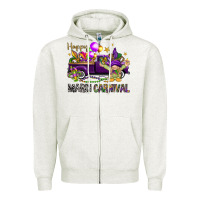 Oatmeal Heather Happy Mardi carnival with truck Zipper Hoodie - HowdyJamesFarm