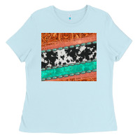 Baby Blue western turquoise gemstone cowhide  leather tumbler Ladies Tee - Jasminsmagicworld