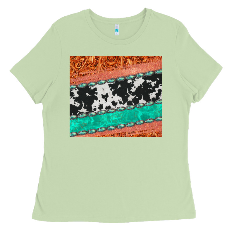 Western Turquoise Gemstone Cowhide  Leather Tumbler Ladies Tee by Jasminsmagicworld | Teevron