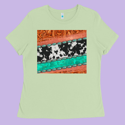 Western Turquoise Gemstone Cowhide  Leather Tumbler Ladies Tee Designed By Jasminsmagicworld