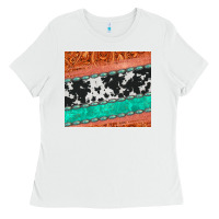 White western turquoise gemstone cowhide  leather tumbler Ladies Tee - Jasminsmagicworld