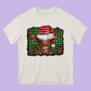 Christmas Leopard Buffalo Plaid Baby Highland Cow Heavy Core Tee Designed By Barkaloodesign