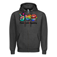 Charcoal Heather Peace love equality LGBT+ Zipper Hoodie - CowGirlArtShop