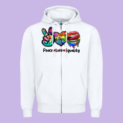 Peace Love Equality Lgbt+ Zipper Hoodie Designed By Cowgirlartshop