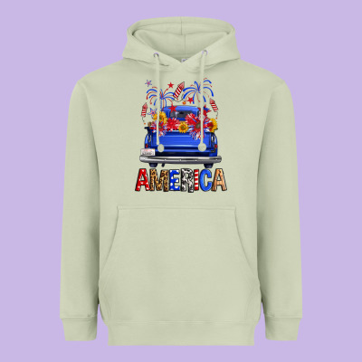 Western Fourth Of July America Truck Heavyweight Hoodie Designed By Fadigitalartstudio