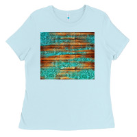 Baby Blue turquoise  leather and wooden pattern tumbler Ladies Tee - Jasminsmagicworld