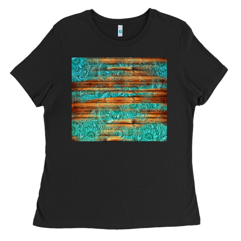 Turquoise  Leather And Wooden Pattern Tumbler Ladies Tee by Jasminsmagicworld | Teevron