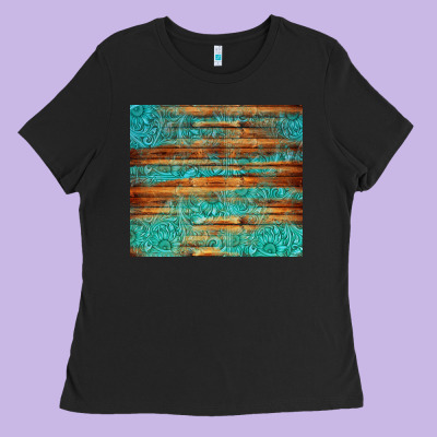 Turquoise  Leather And Wooden Pattern Tumbler Ladies Tee Designed By Jasminsmagicworld