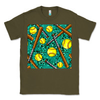 Army Green softball bat with leopard and glitter seamless pattern Classic Tee - BundleAndBundleShop