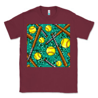 Burgundy softball bat with leopard and glitter seamless pattern Classic Tee - BundleAndBundleShop