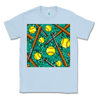 Dusty Blue softball bat with leopard and glitter seamless pattern Classic Tee - BundleAndBundleShop