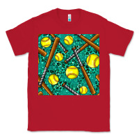 Red softball bat with leopard and glitter seamless pattern Classic Tee - BundleAndBundleShop