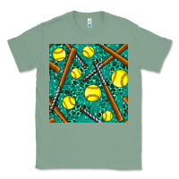 Sage softball bat with leopard and glitter seamless pattern Classic Tee - BundleAndBundleShop