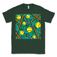 Sports Green softball bat with leopard and glitter seamless pattern Classic Tee - BundleAndBundleShop