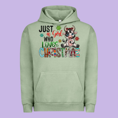 Just A Girl Who Loves Christmas Urban Hoodie Designed By Cowhidedigitalart