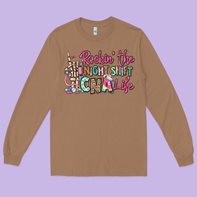Rockin The Night Shift Cna Life Long Sleeve Tee Designed By Ranaportraitstore