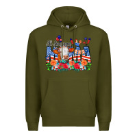 Army Green All American Mama Cow Flowers Premium Hoodie - CowCowDesign
